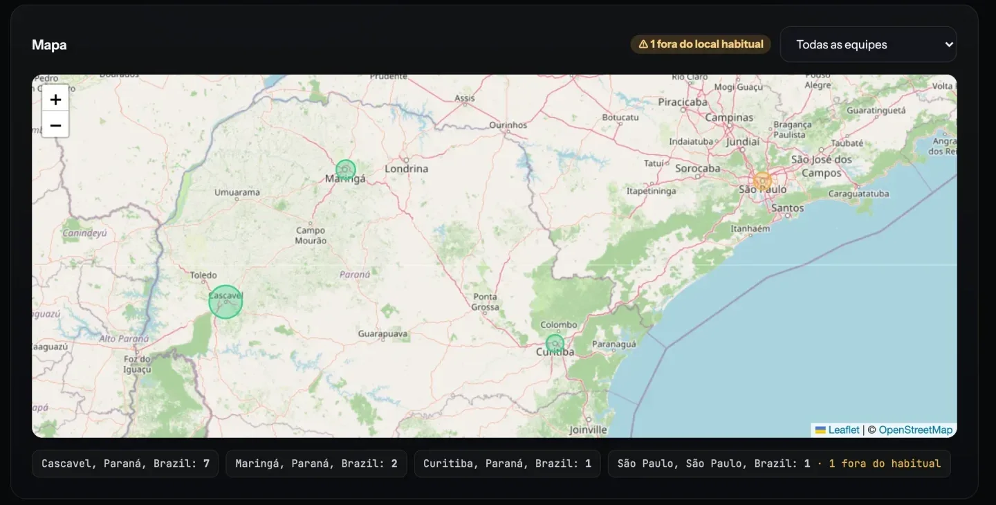 Print real do mapa de localizações das máquinas, com uma máquina fora do local habitual